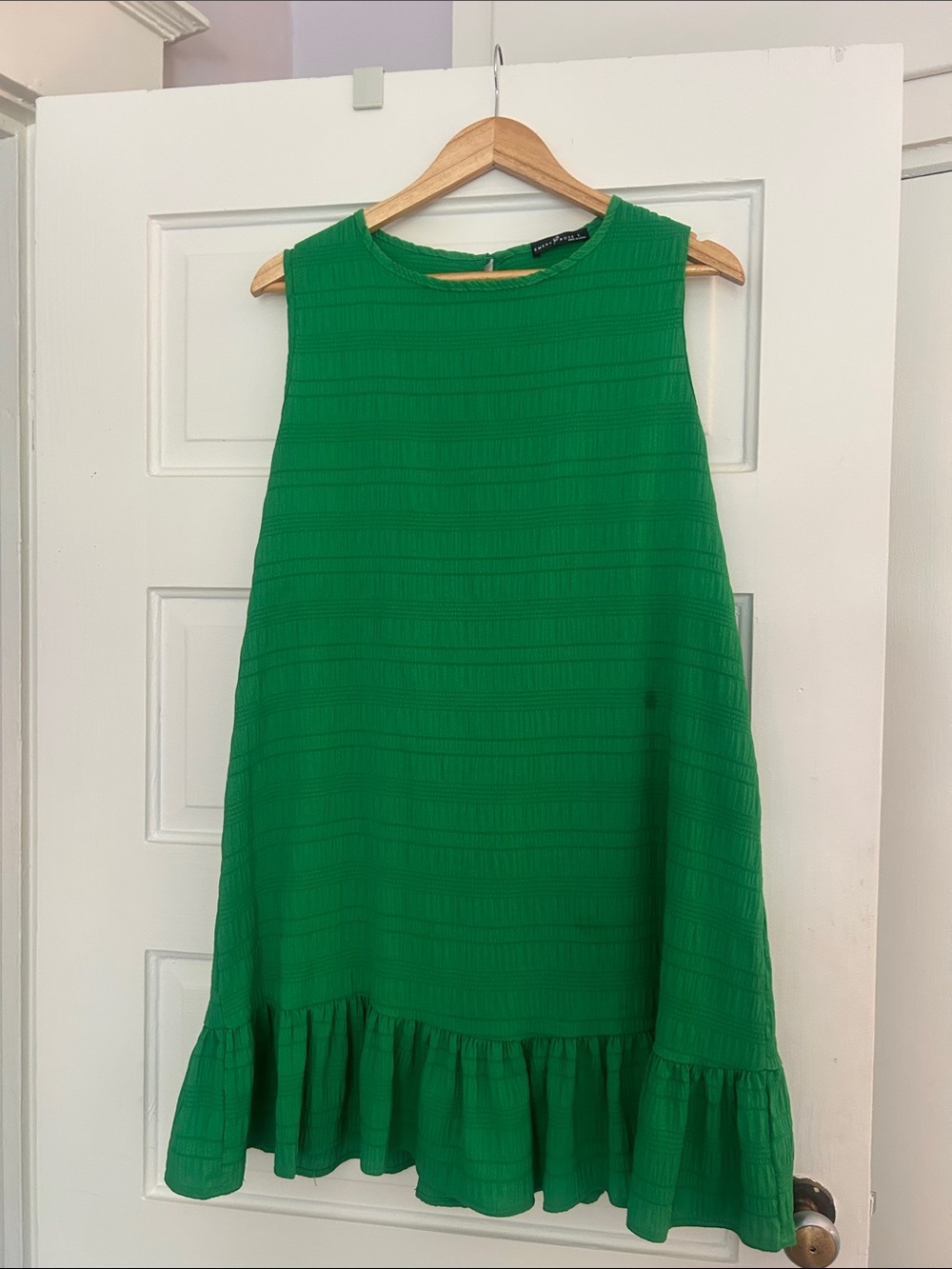 Emery Rose Sleeveless Ruffle-Hem Green Dress